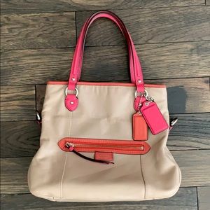 EUC Tan, Pink, and Salmon Leather Coach Purse